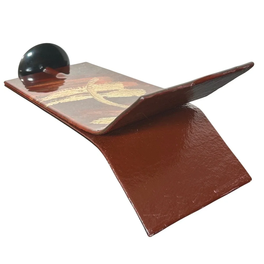 Candle Holder Modern Abstract Art Brown Gold Orange Brushstroke Unique Decor
